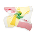 Colorful scarf with red, yellow, green, and white on a white background