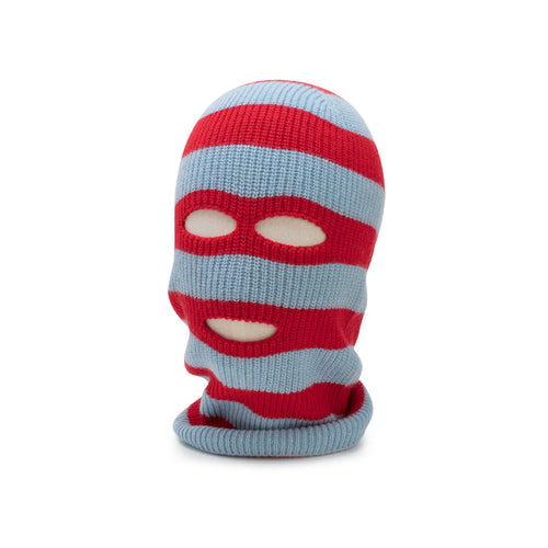 ENIGMA blue and red striped balaclava on a white background