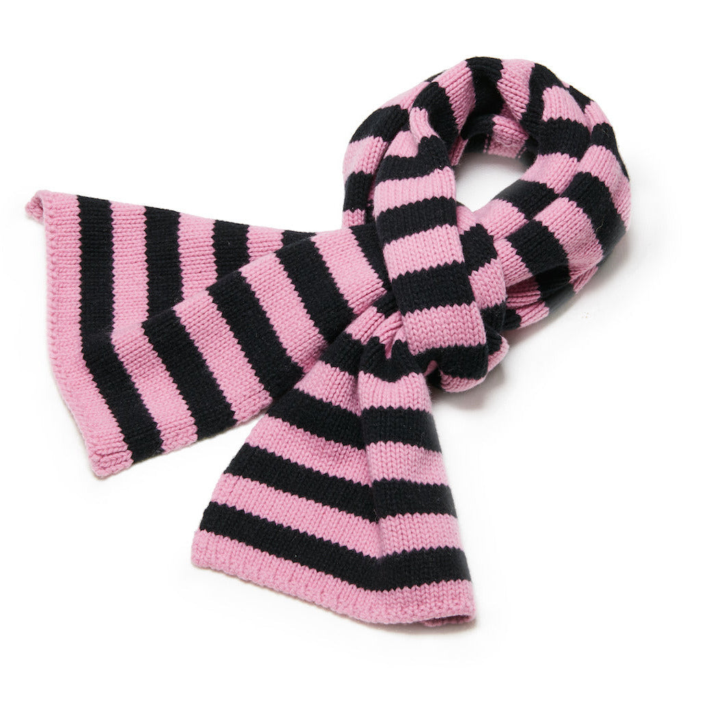 Pink and black striped scarf on a white background