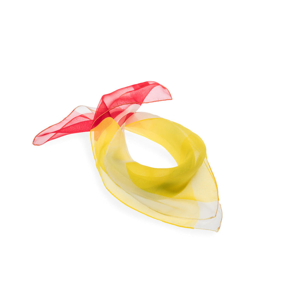 Yellow scarf with a red bow on a white background