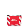 Red pouch with white stripes and 'RACE LEADER' text on a white background
