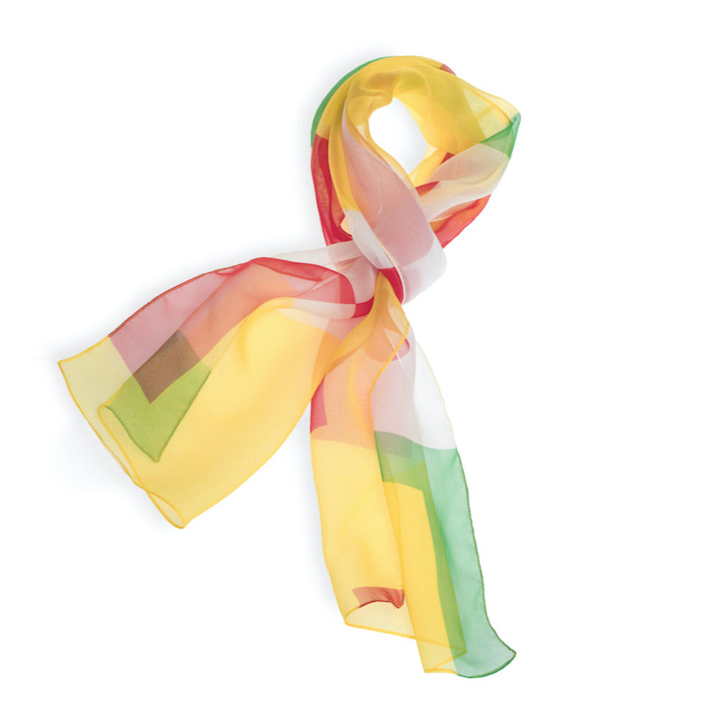 Silk scarf with polkadots on a white yellow and green background made in italy