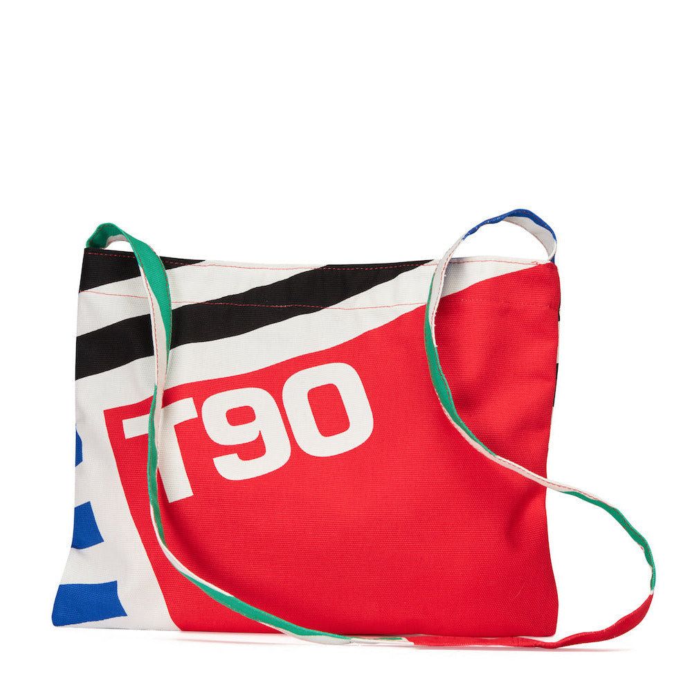 Colorful bag with 'T90' branding on a white background