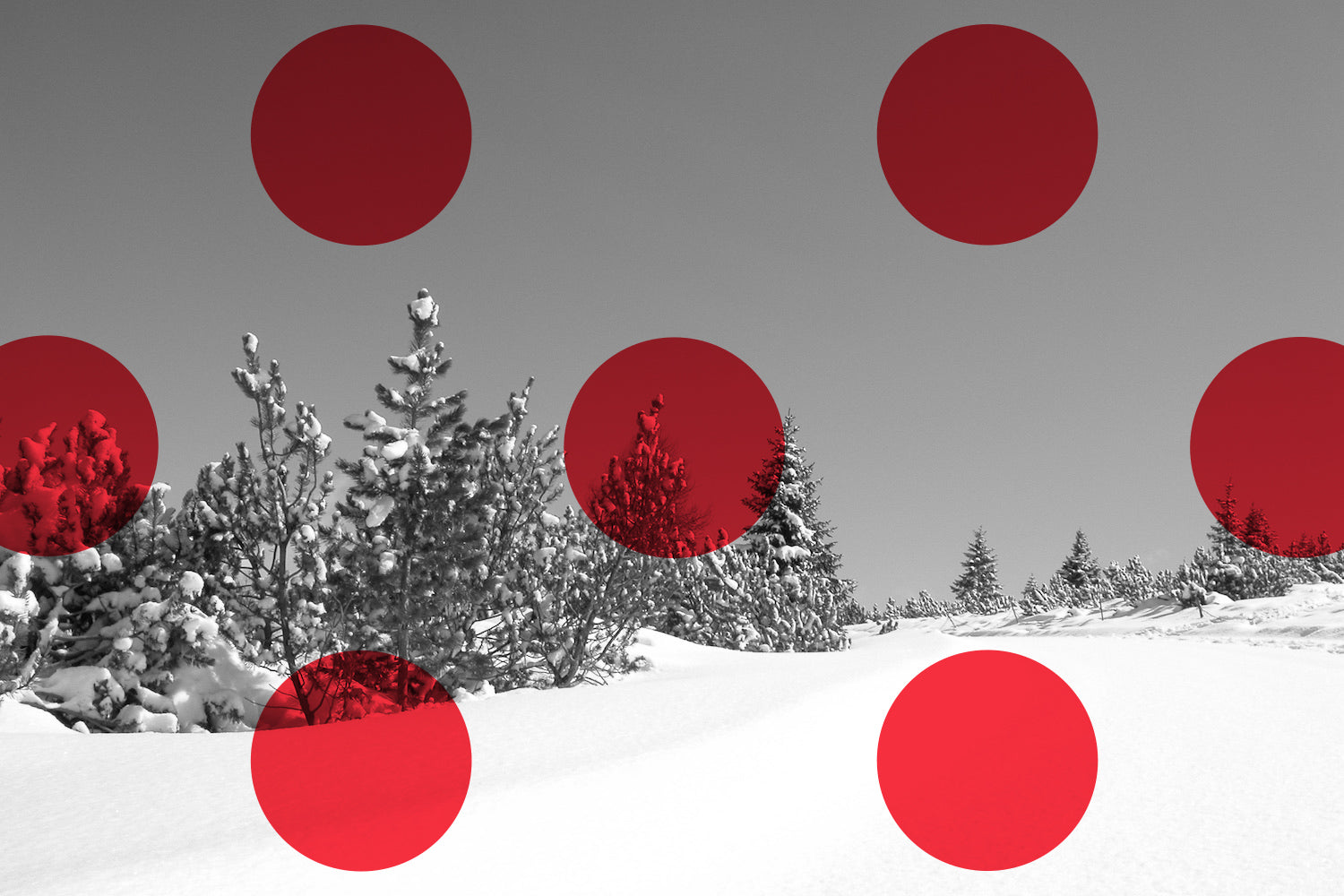 Snowy landscape with red dots overlayed