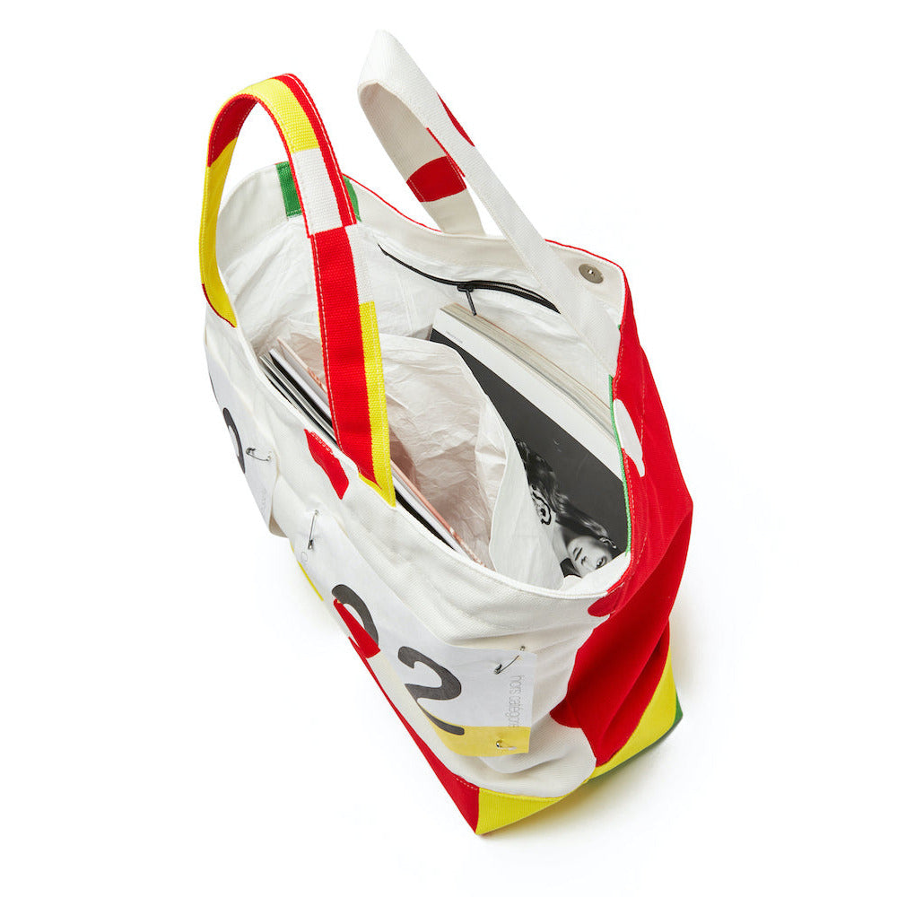 Colorful tote bag with a white background
